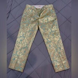 NWT J. Crew Mint Skimmer Pant Metallic Gilded Gold Brocade 8